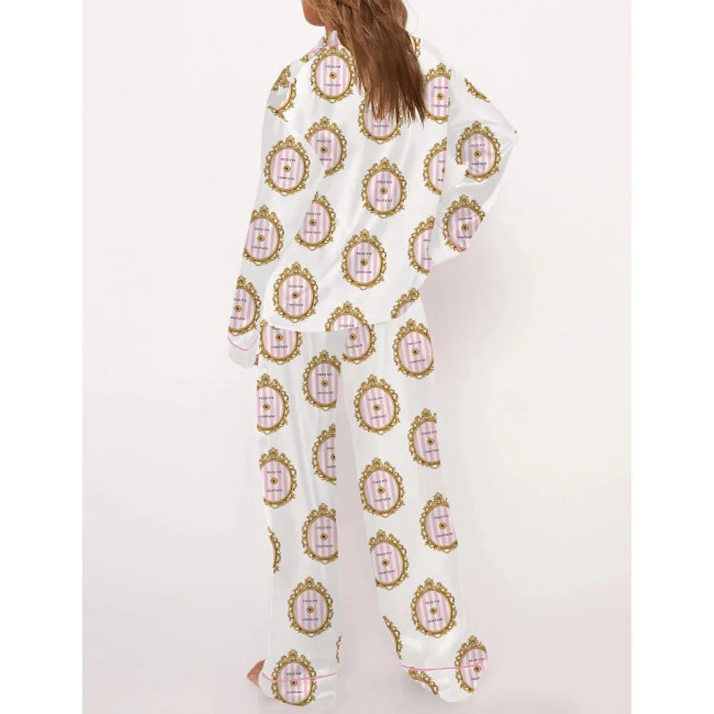 Press For Champagne Button Satin Pajama Set For Women - Image 3