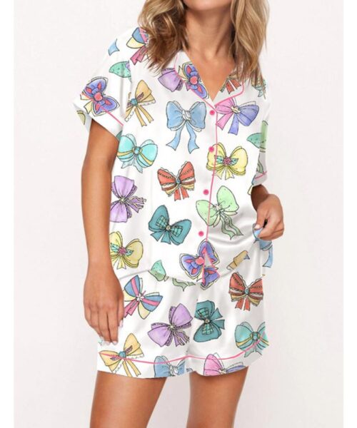 Princess Cute Ribbons And Bows Satin Pajama Set For Women