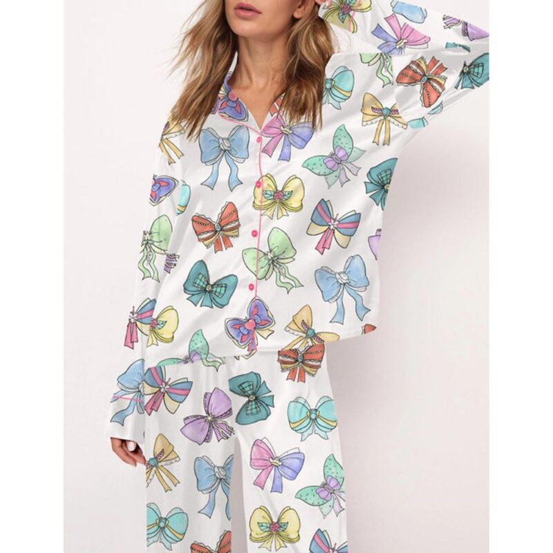 Princess Cute Ribbons And Bows Satin Pajama Set For Women - Image 2