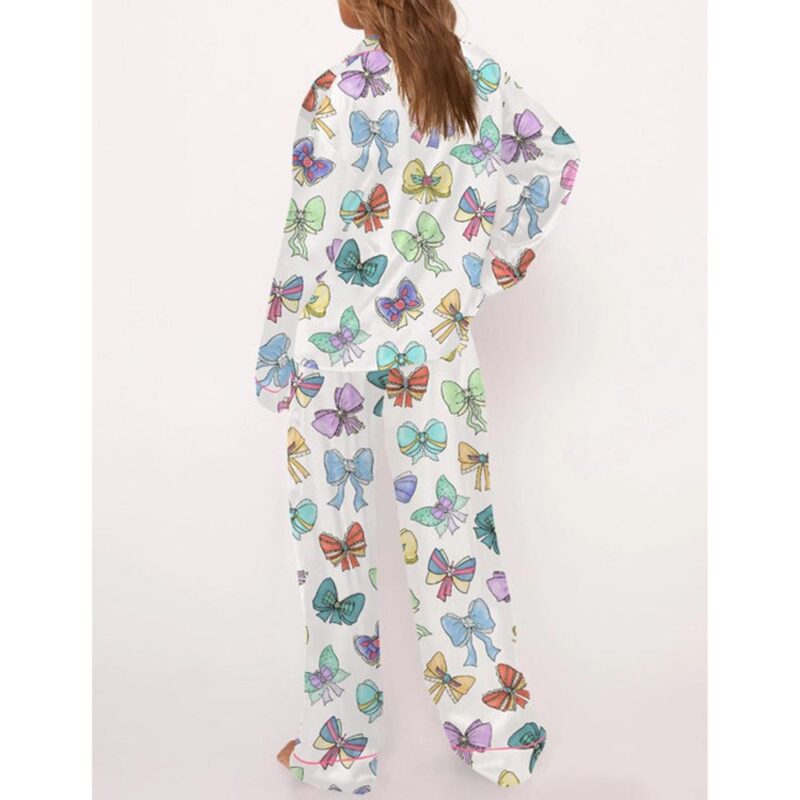 Princess Cute Ribbons And Bows Satin Pajama Set For Women - Image 3