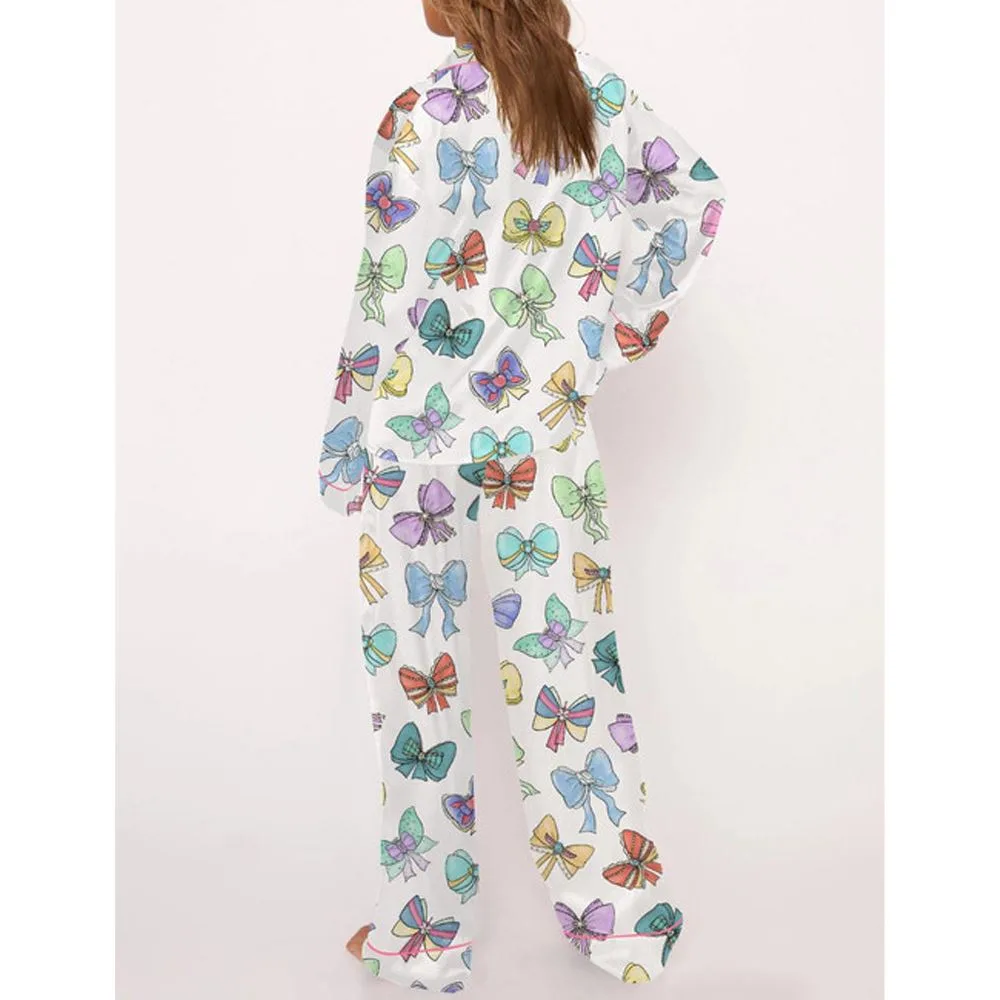 Princess Cute Ribbons And Bows Satin Pajama Set For Women - Image 3