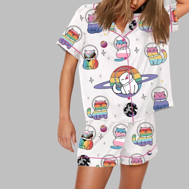 Purride Cats In Space Rainbow Cats LGBT Pride Month Pajama Set - Image 2