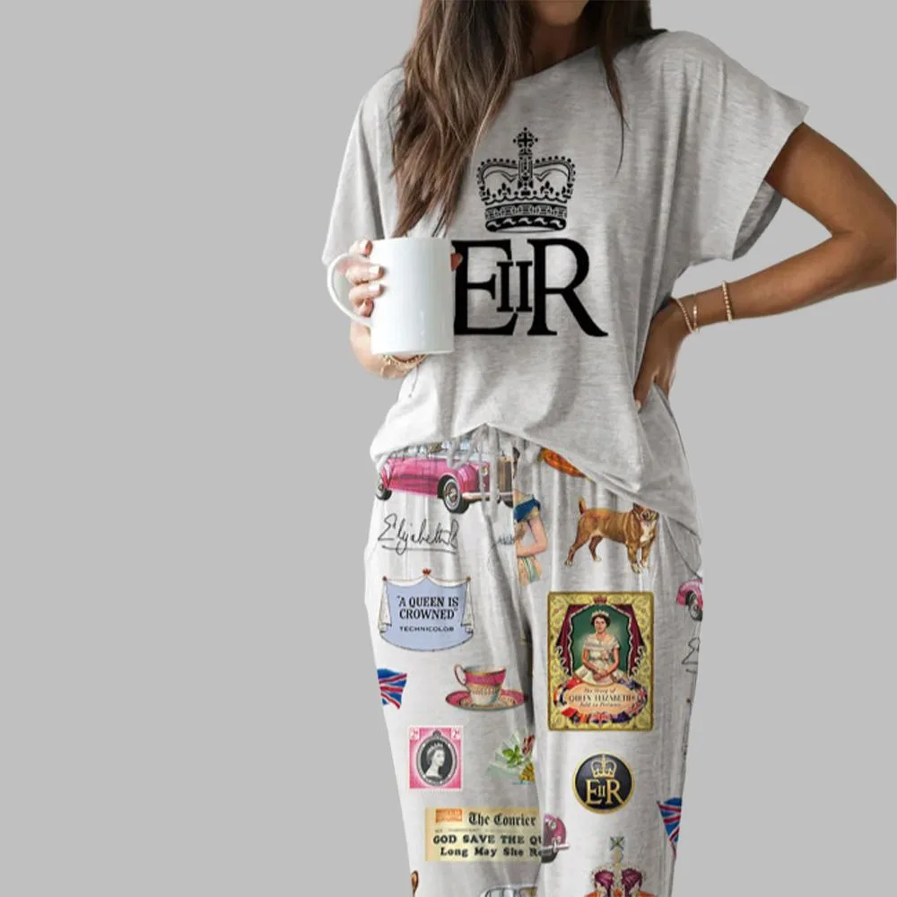 Queen Elizabeth II Vintage Casual Pajama Set For Women - Image 2