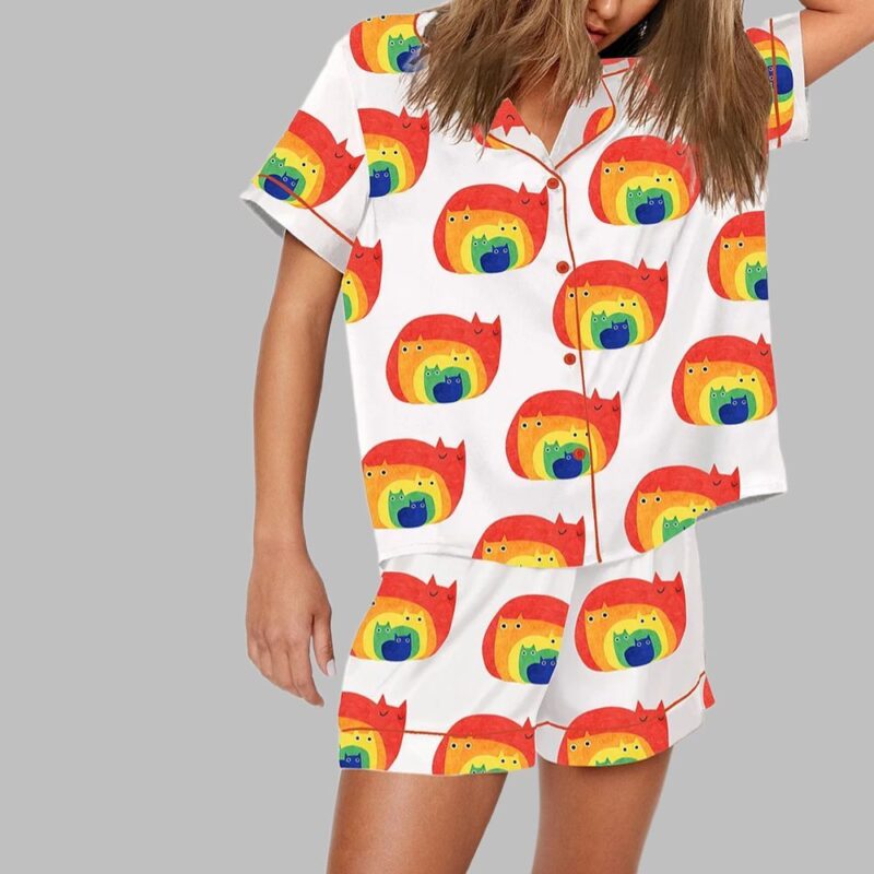 Rainbow Cats Print Pajama Set - Image 2