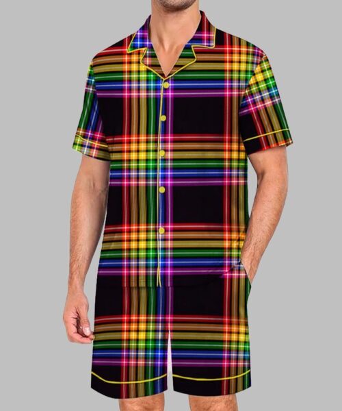 Rainbow Plaid Pride Month Love Is Love Print Pajama Set