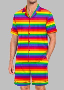 Rainbow Pride Stripes Pride Month Love Is Love Print Pajama Set