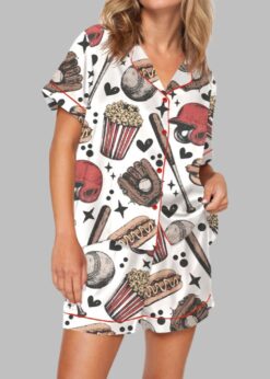 Retro Baseball Game Day Pajama Set For Women