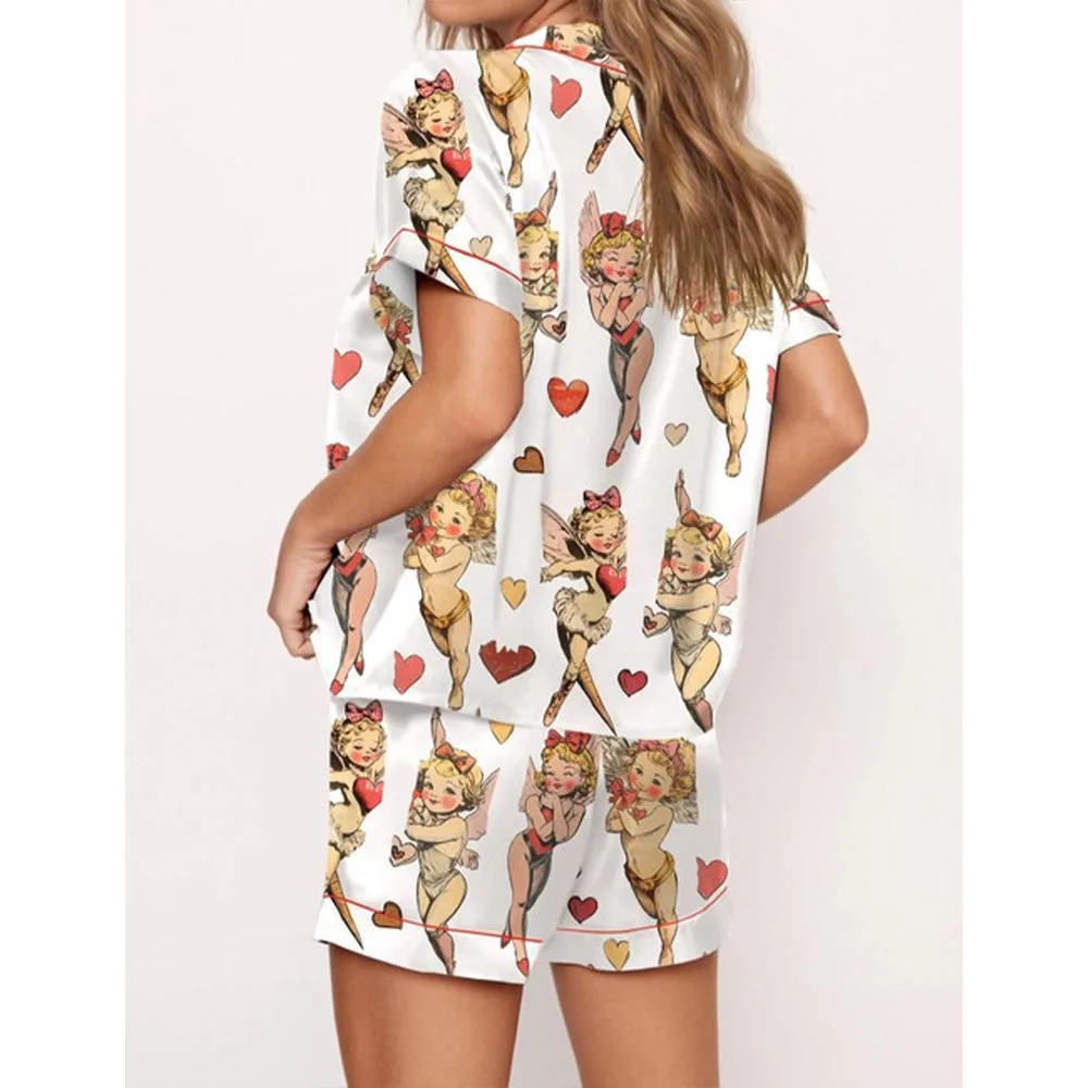 Retro Cupid Coquette Bow Satin Pajama Set For Women - Image 2