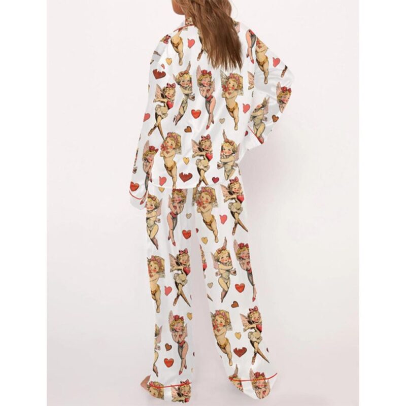 Retro Cupid Coquette Bow Satin Pajama Set For Women - Image 3