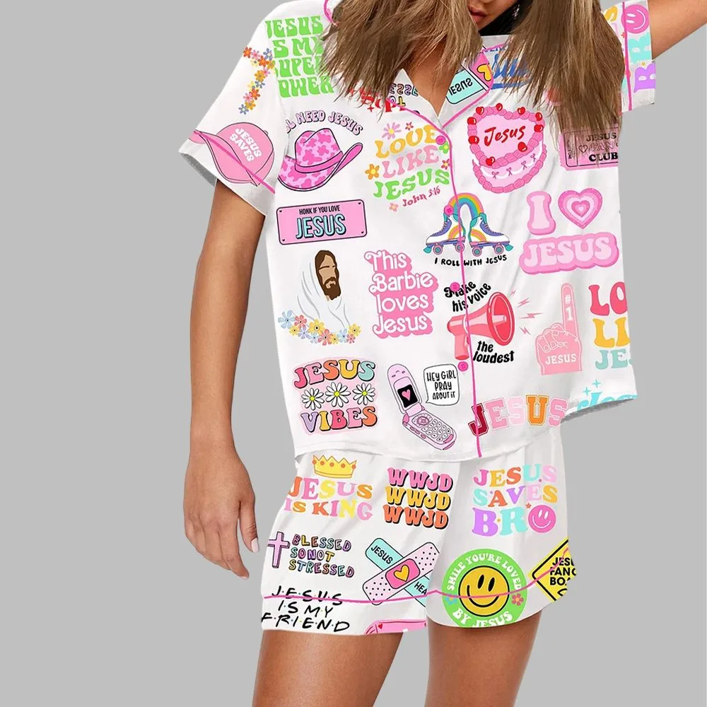 Retro Jesus Christian WWJD Pajama Set - Image 2