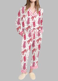 Retro Pink Leopard Pajama Set For Women