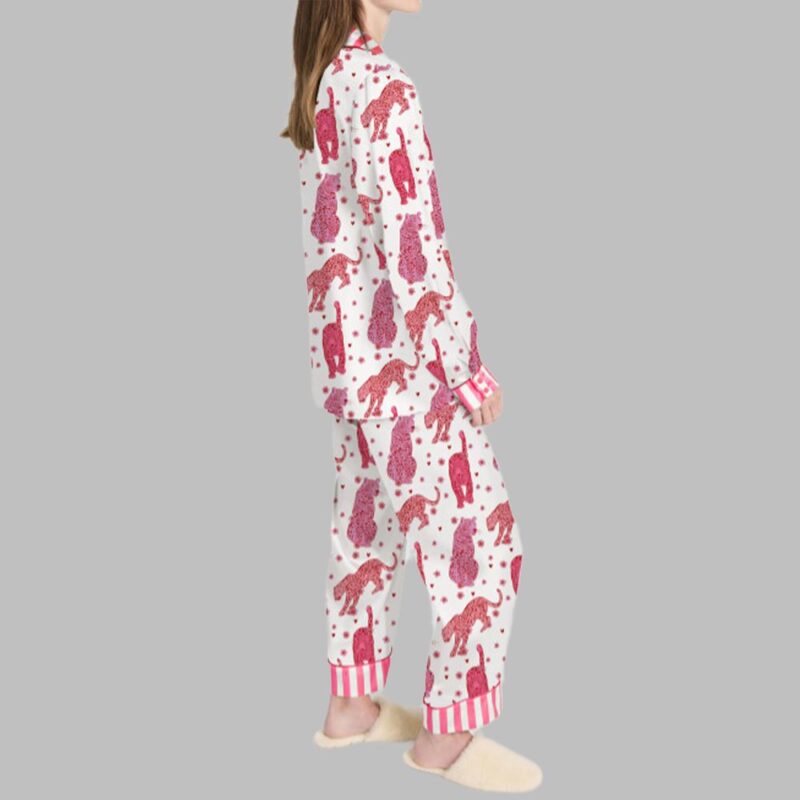 Retro Pink Leopard Pajama Set For Women - Image 2