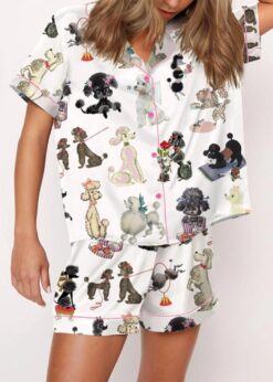 Retro Poodles Dogs Satin Pajama Set For Women