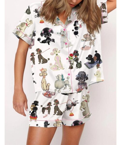 Retro Poodles Dogs Satin Pajama Set For Women