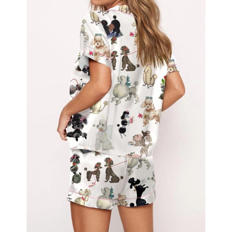 Retro Poodles Dogs Satin Pajama Set For Women - Image 2