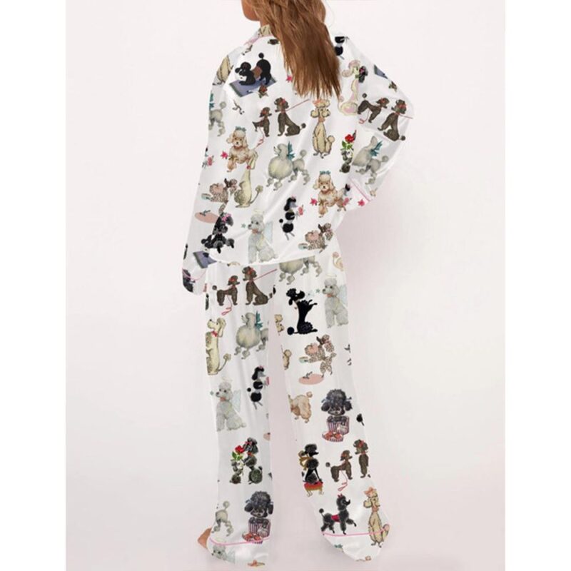 Retro Poodles Dogs Satin Pajama Set For Women - Image 3