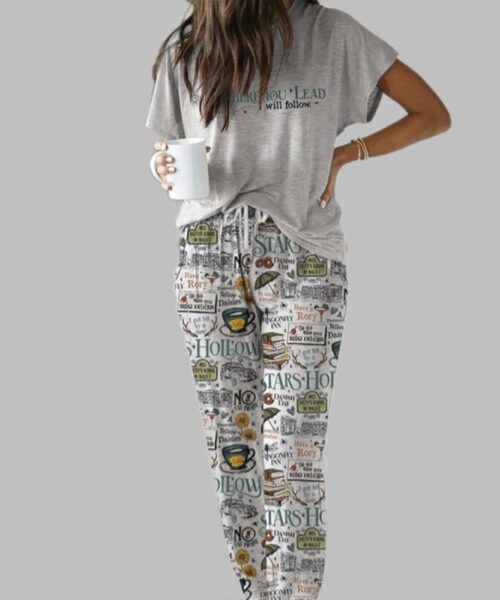 Retro Stars Hollow Casual Pajama Set For Women