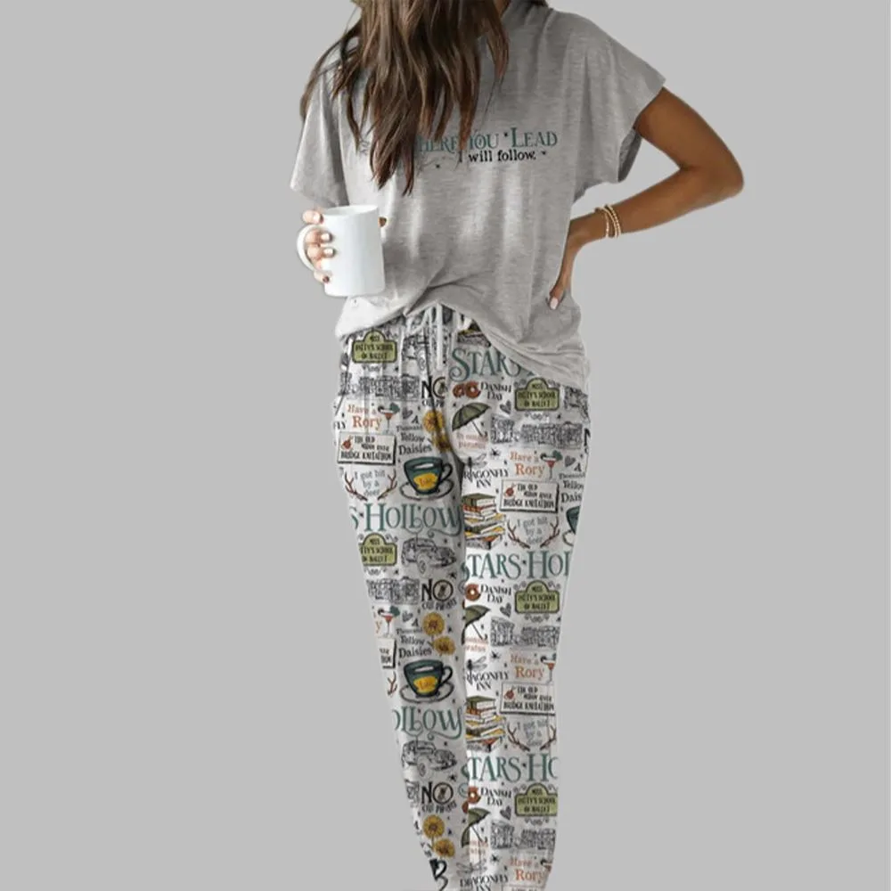 Retro Stars Hollow Casual Pajama Set For Women