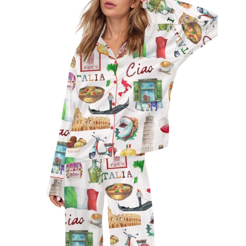 Rome Italy Travel Jubilee Satin Pajama Set For Women - Image 2