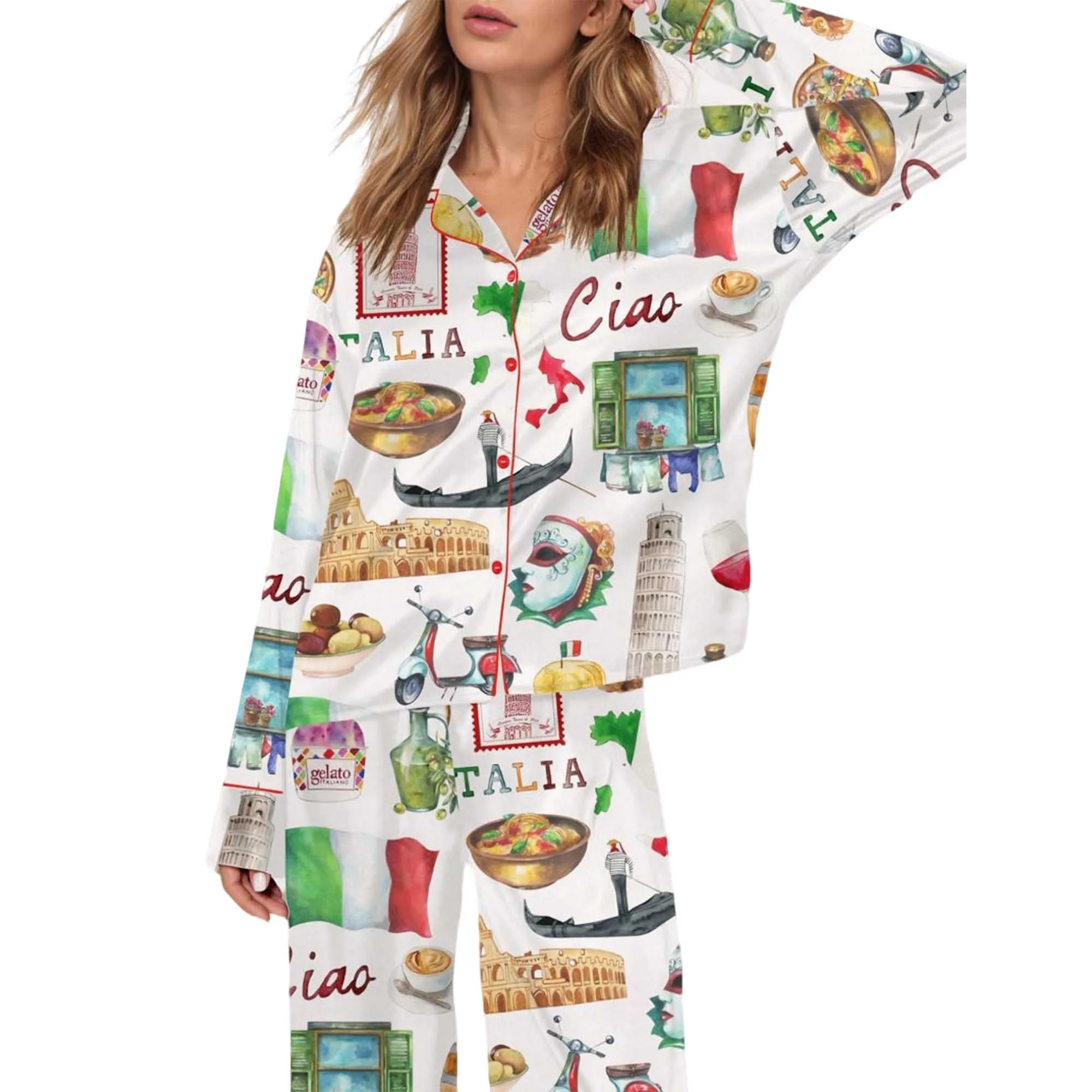 Rome Italy Travel Jubilee Satin Pajama Set For Women - Image 2