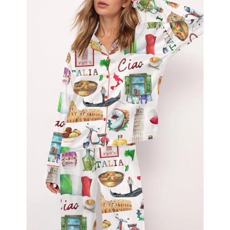Rome Italy Travel Jubilee Satin Pajama Set For Women - Image 2