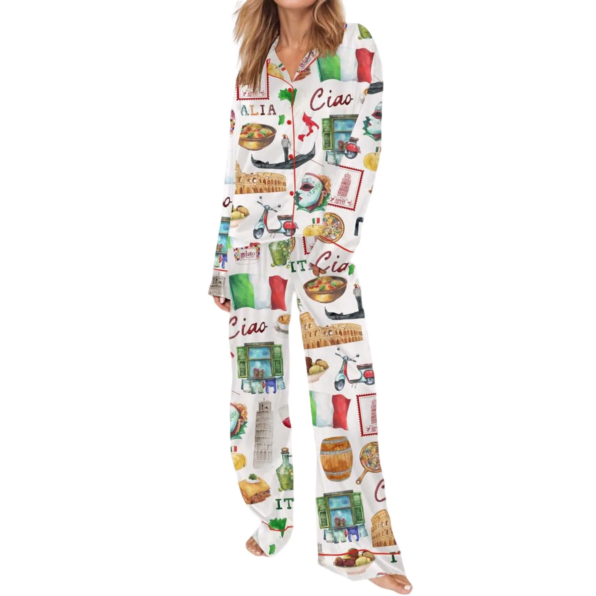 Rome Italy Travel Jubilee Satin Pajama Set For Women - Image 3