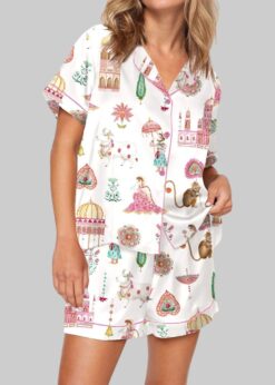 Royal Rajasthan Watercolor India Pajama Set For Women