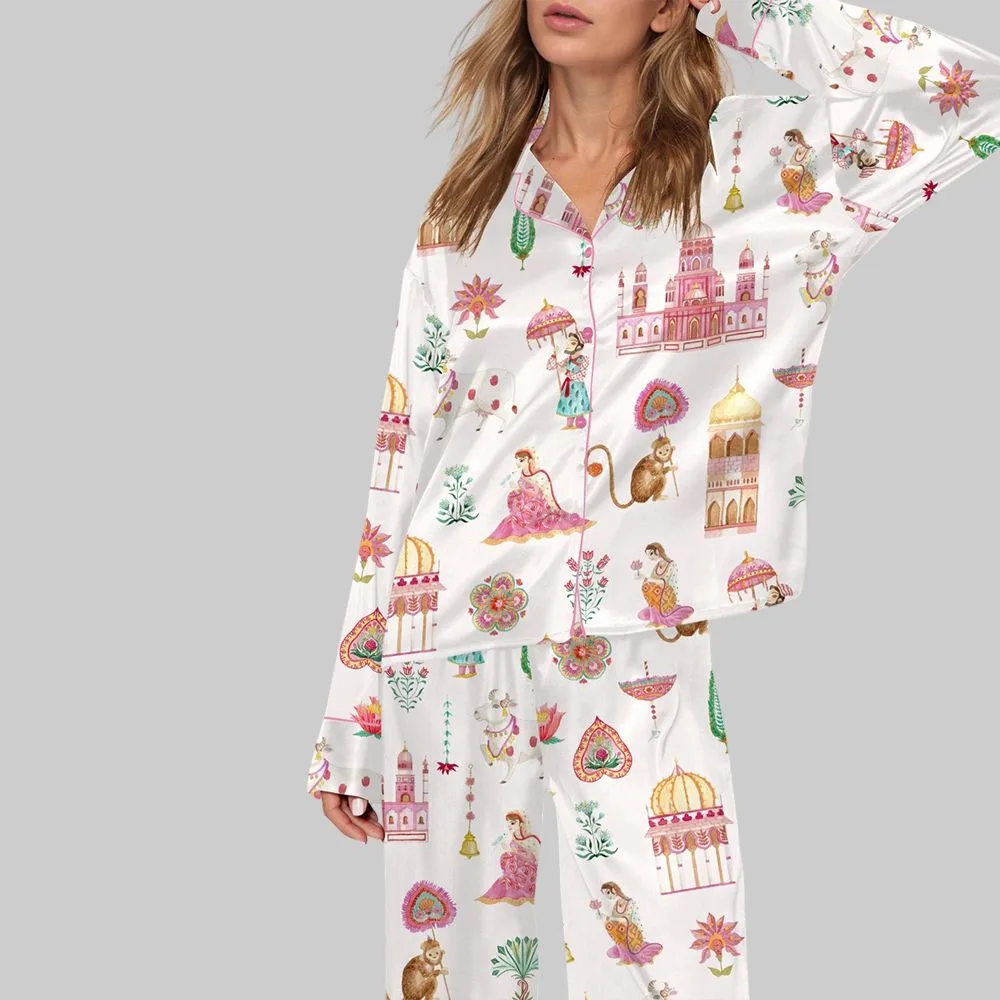 Royal Rajasthan Watercolor India Pajama Set For Women - Image 2