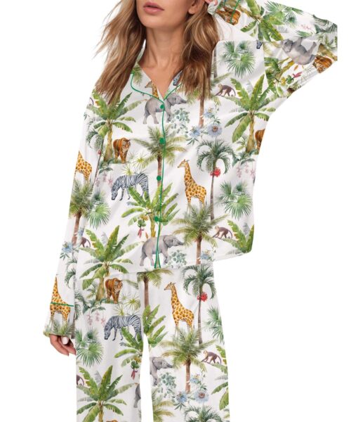 Safari Animal Satin Pajama Set For Women