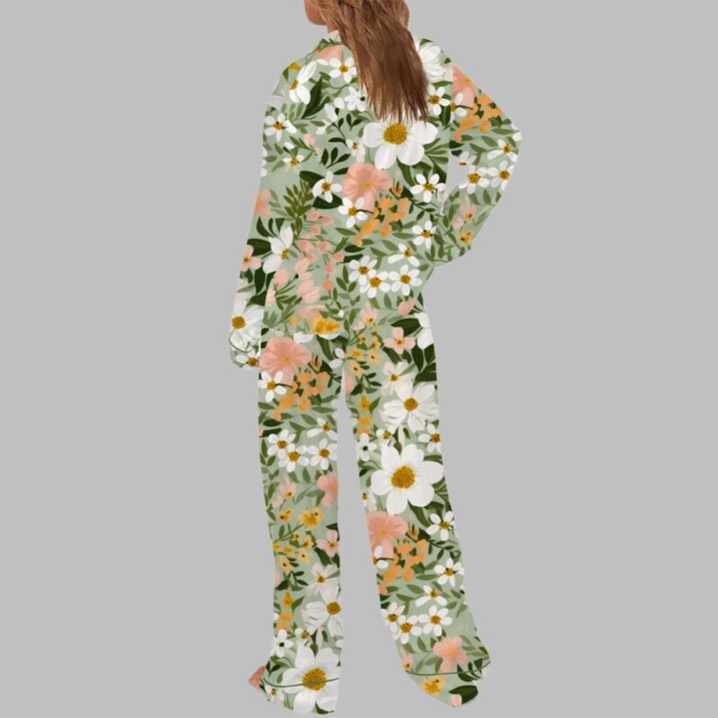 Sage Green Seamless Flowers Pajama Set - Image 3