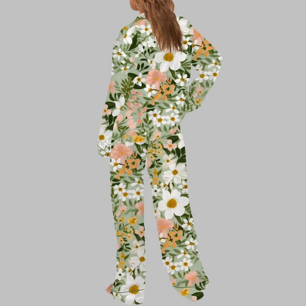 Sage Green Seamless Flowers Pajama Set - Image 3