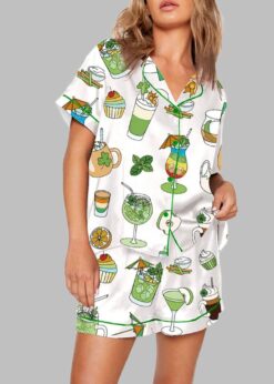 Saint Patricks Day Special Green Cocktails Print Pajama Set