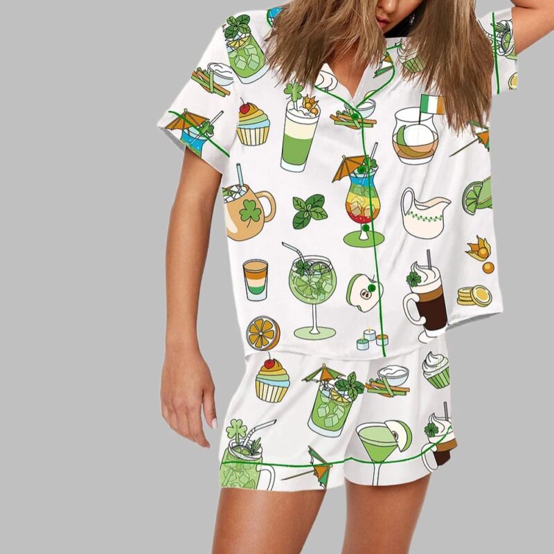 Saint Patricks Day Special Green Cocktails Print Pajama Set - Image 2