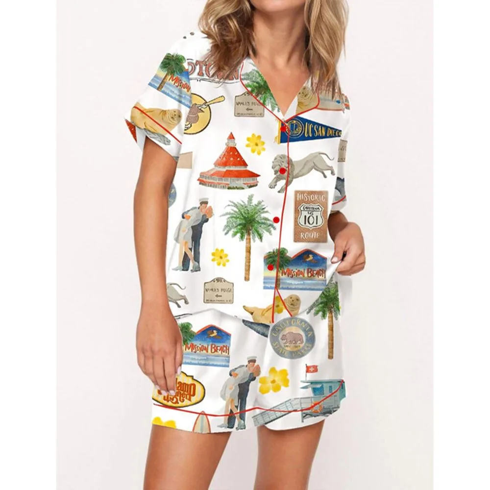 San Diego Travel Satin Pajama Set For Women