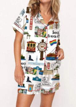 San Francisco Travel Satin Pajama Set For Women