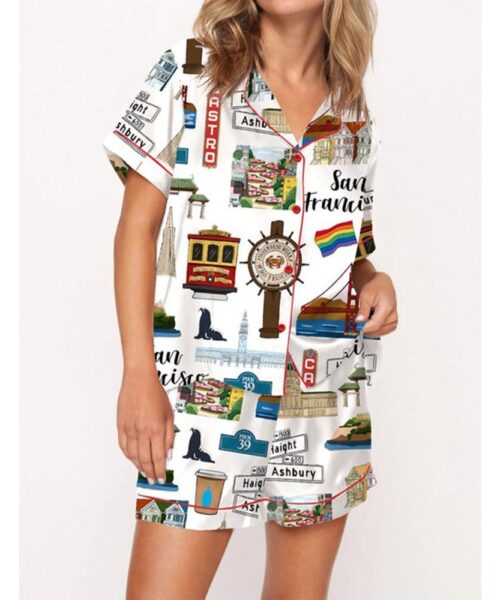San Francisco Travel Satin Pajama Set For Women