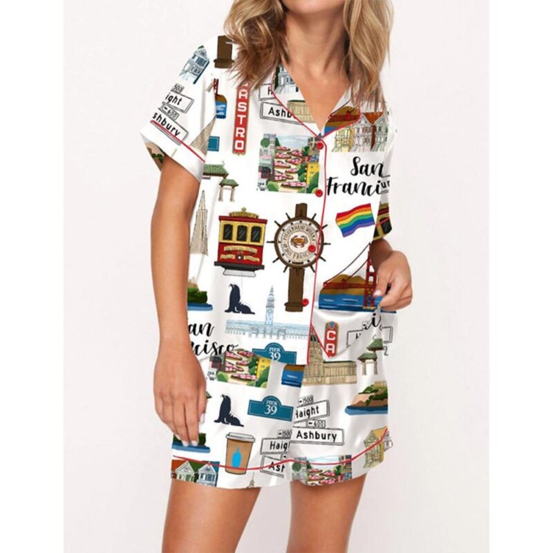San Francisco Travel Satin Pajama Set For Women