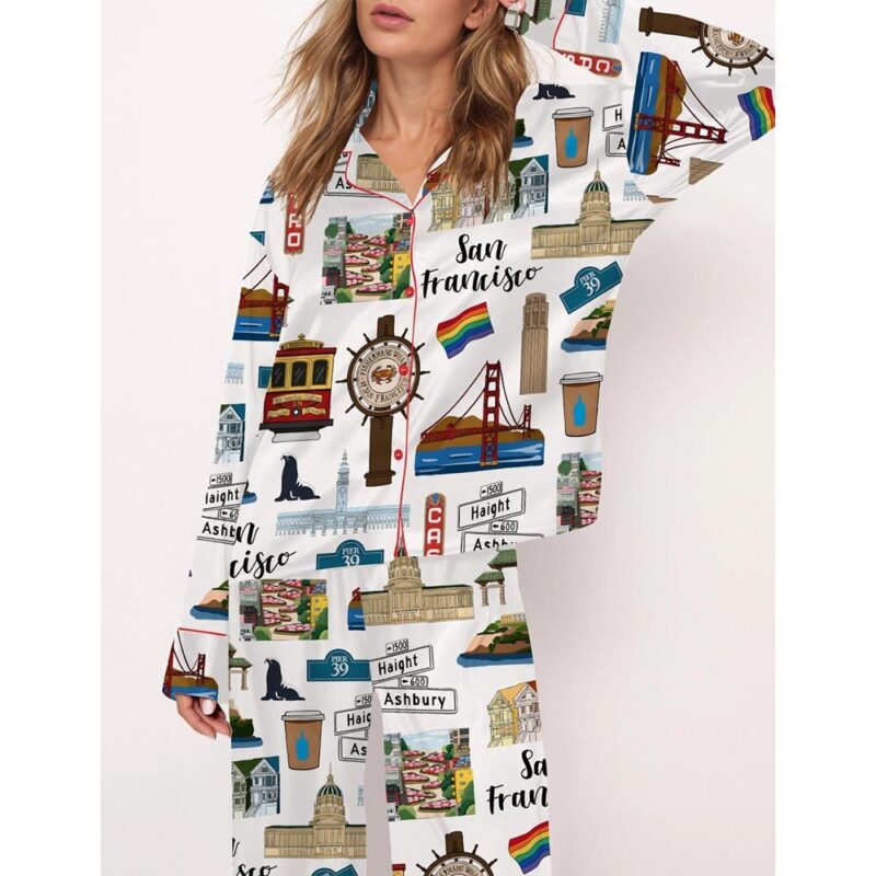 San Francisco Travel Satin Pajama Set For Women - Image 2