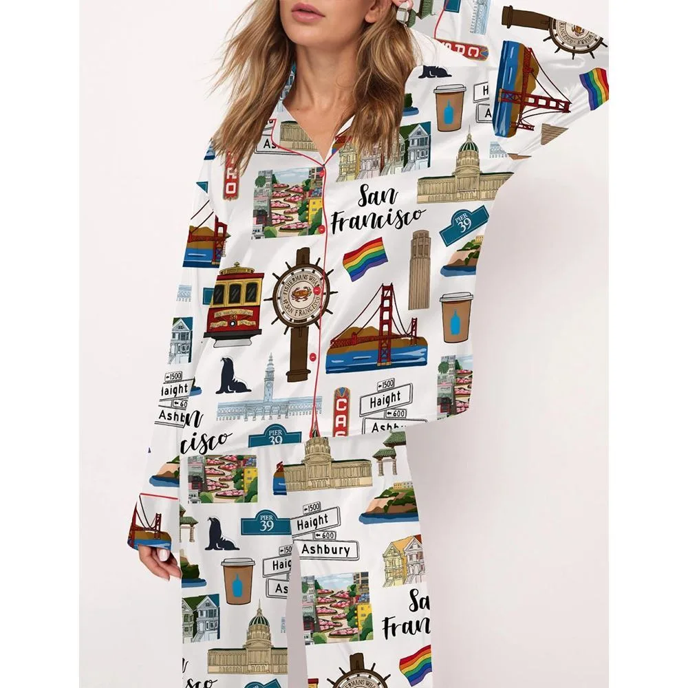 San Francisco Travel Satin Pajama Set For Women - Image 2