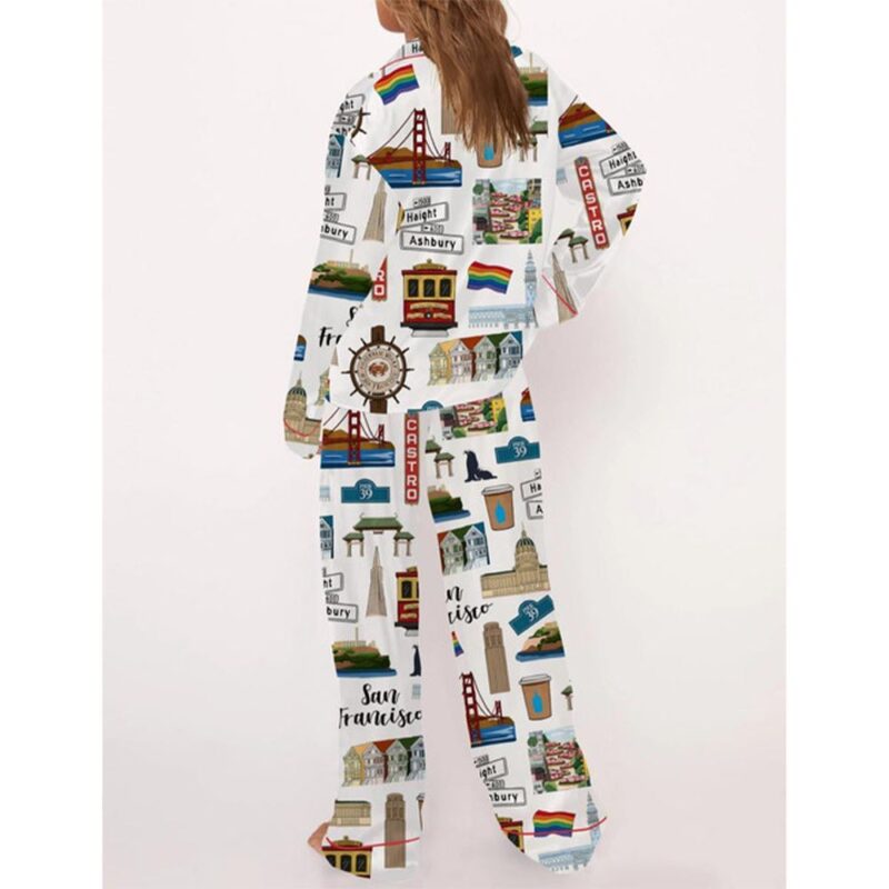 San Francisco Travel Satin Pajama Set For Women - Image 3