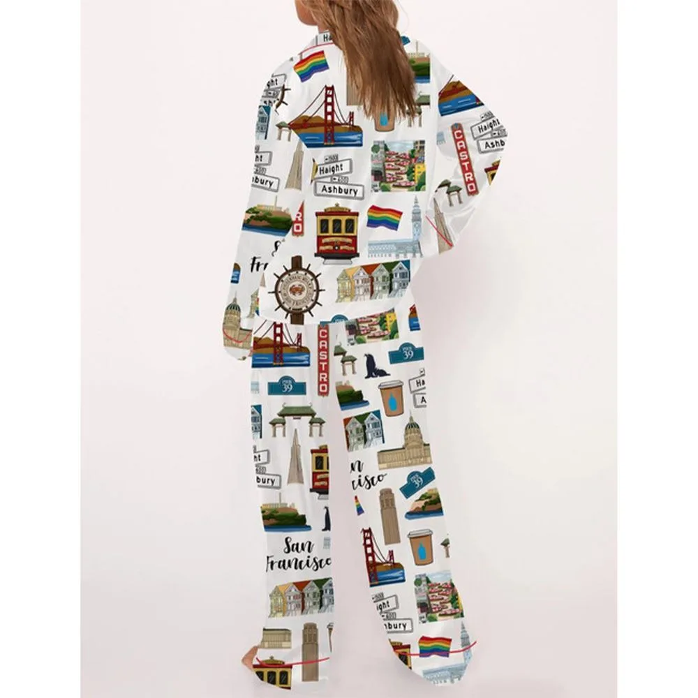 San Francisco Travel Satin Pajama Set For Women - Image 3