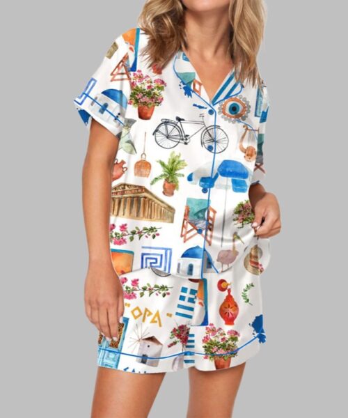 Santorini Greece Travel Pajama Set