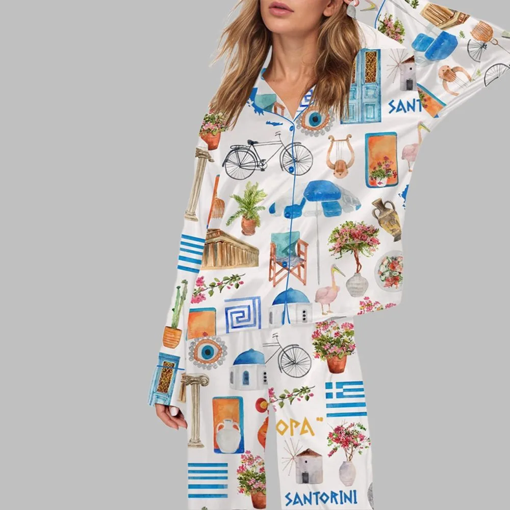Santorini Greece Travel Pajama Set - Image 2