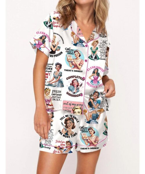 Sarcastic Retro Housewife Satin Pajama Set For Women