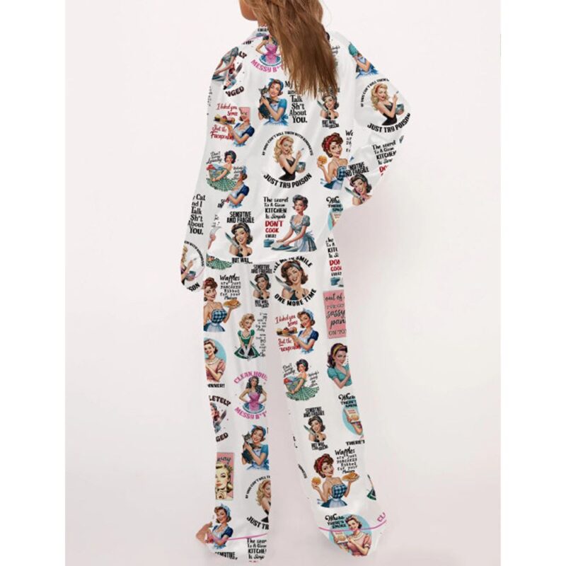 Sarcastic Retro Housewife Satin Pajama Set For Women - Image 3