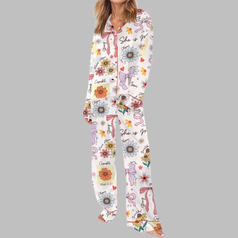 She Is Mom Coquette Mother's Day Gift Pajama Set - Image 3