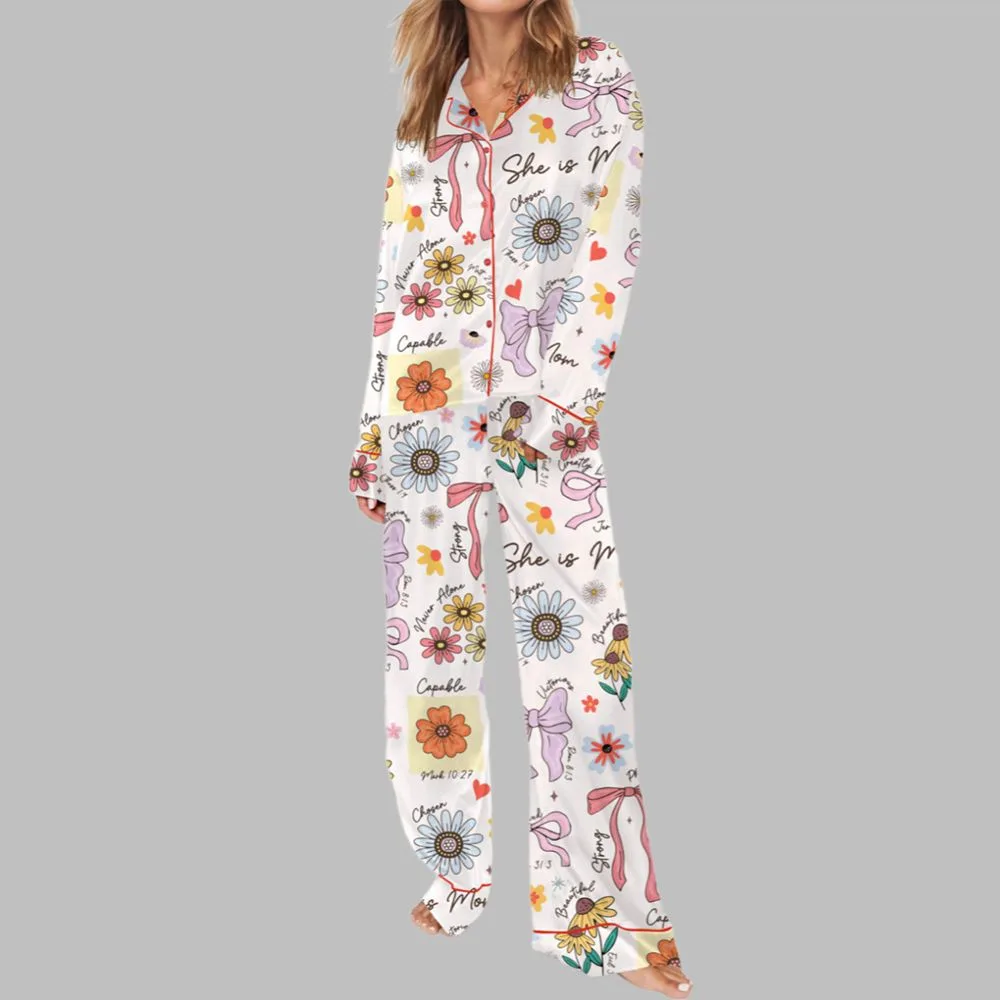 She Is Mom Coquette Mother's Day Gift Pajama Set - Image 3