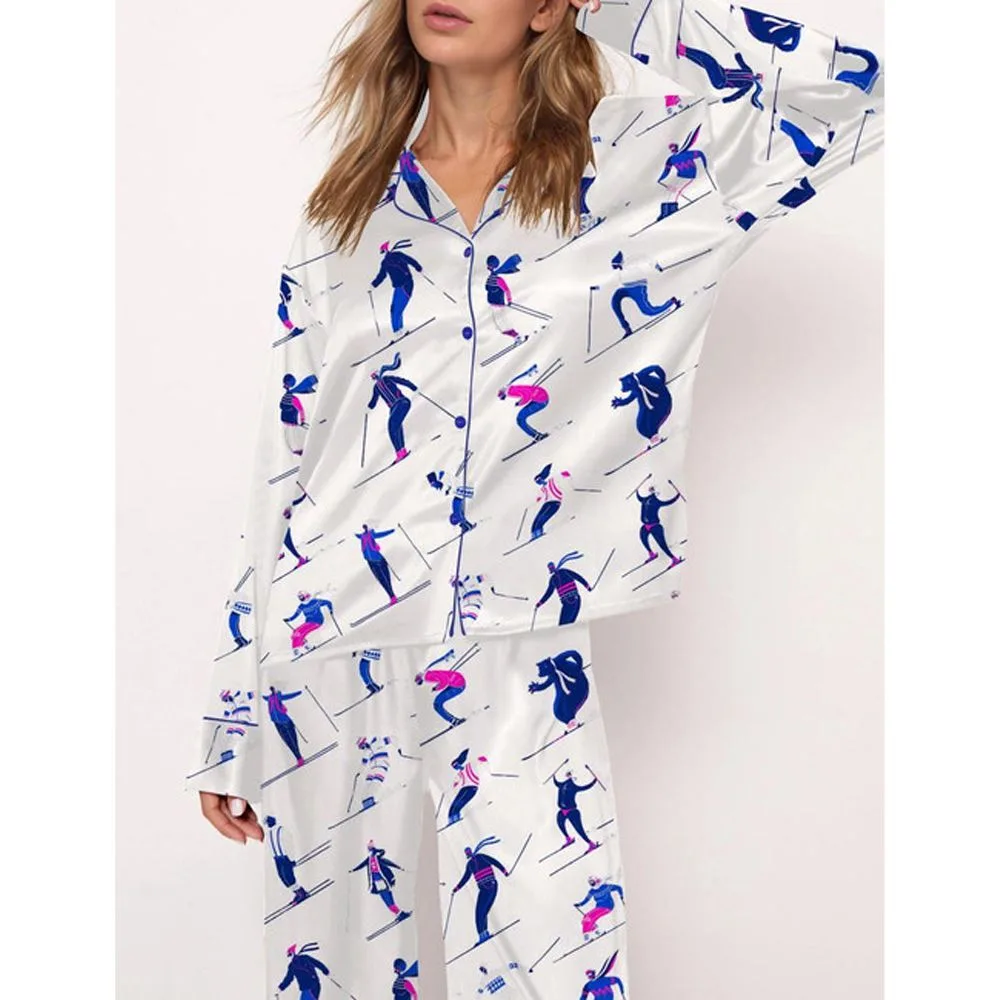 Ski Lover Satin Pajama Set For Women - Image 2