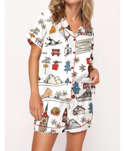 Skiing In Switzerland Pajama Set For Women