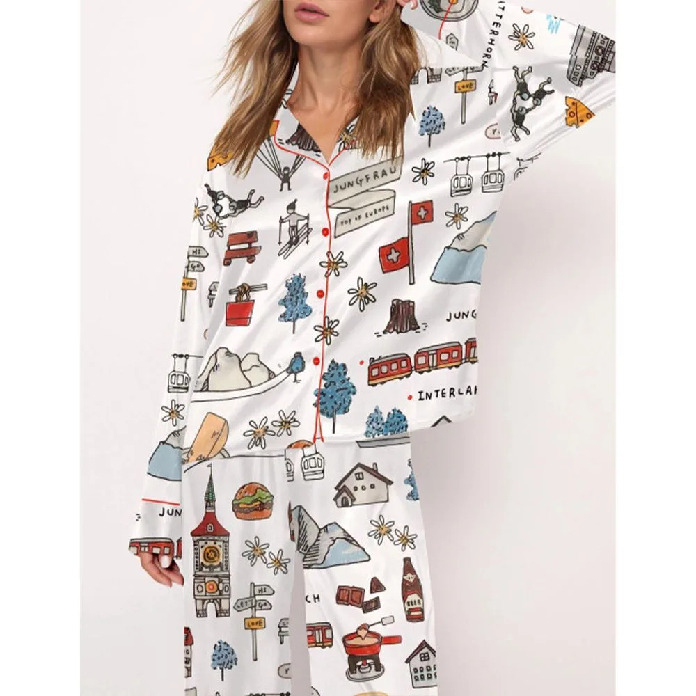 Skiing In Switzerland Pajama Set For Women - Image 2